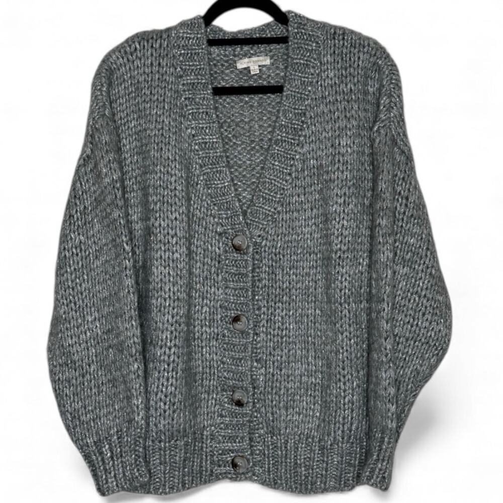 NWOT- Flying Tomato Metallic Chunky Knit Cardigan Sweater – Gray – Size L